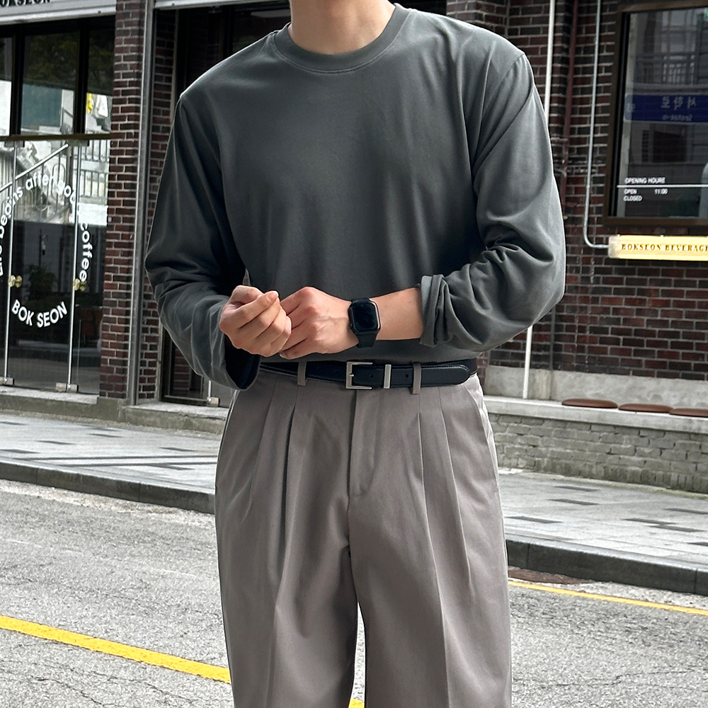 남자 수피마 비침없는 어깨넓어보이는 라운드 긴팔 티셔츠 - 상세 이미지 3