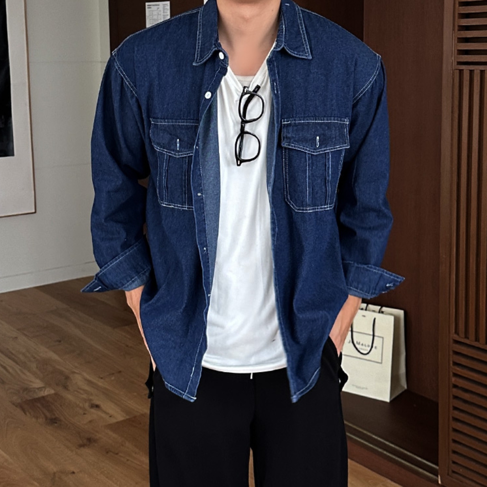남자 벤데 봄 가을 카고포켓 데님 셔츠 남방 이미지 8