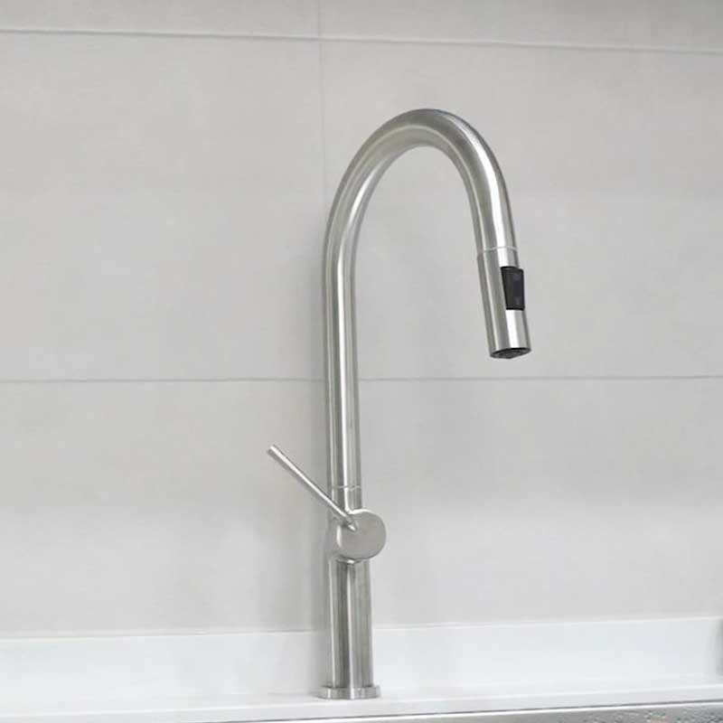 비욘드퍼니싱 싱크대수전 무광 거위목 주방수전 그물망토수구 일체형손잡이 스텐 고급형 MW6200