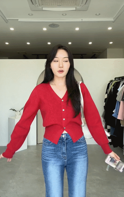 블루밍에이치 5color 바나나 고퀄 브이넥 트임 여성 골지니트 가디건