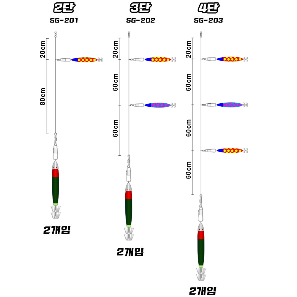 백경 입질을 바로 느끼는 SG-201 202 203 이카메탈리더 숏타입 한치 오징어 채비 - 상세 이미지 2