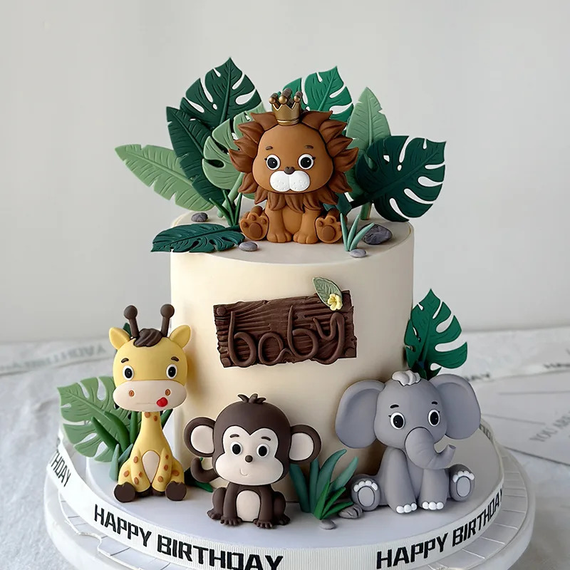 동물 동물원 토끼 고양이 오랑우탄 장식 애착 대형 인형 피규어 미니어처 키링 어린이 생일 케이크 숲 스타일 정글 작은 고무 재미있는 20 세트... 
