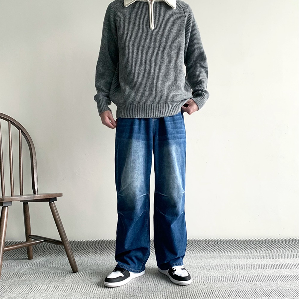 1+1 남자와이드청바지 흑청바지 진청바지 벌룬데님 - 상세 이미지 4