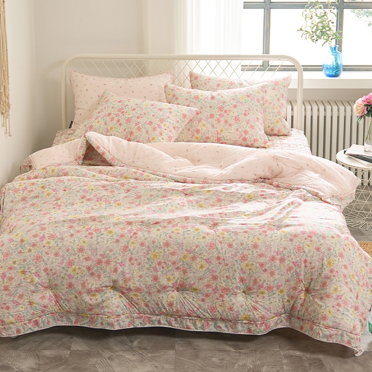 모달 100% 알러지케어이불 가을 꽃무늬 옥수수솜 이부자리 침구 슈퍼싱글 핑크 SS