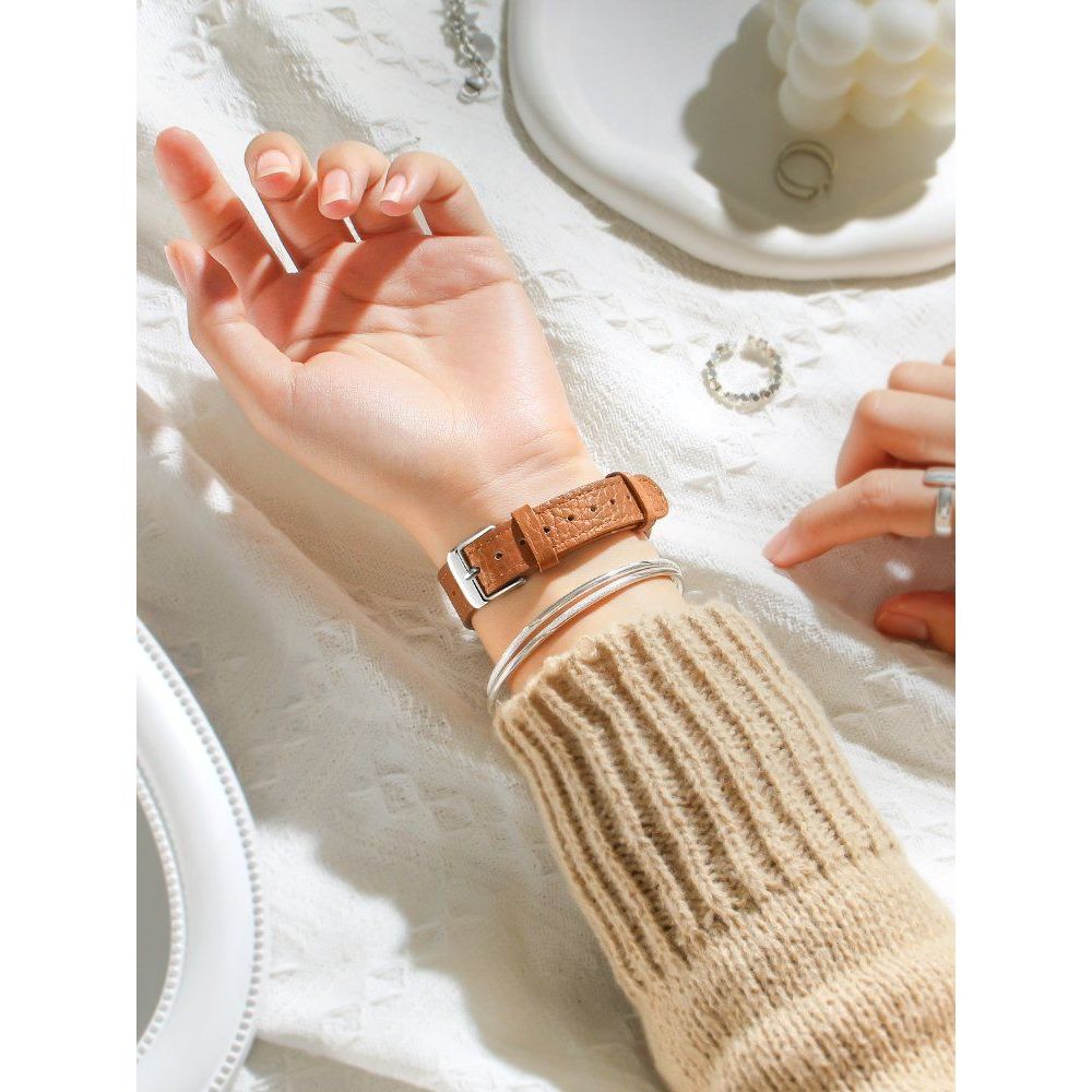 화웨이 밴드9 스트랩 가죽 리치 패턴 밴드 브라운 Huawei Band 8/9nfc 스트랩에 적 - 상세 이미지 4