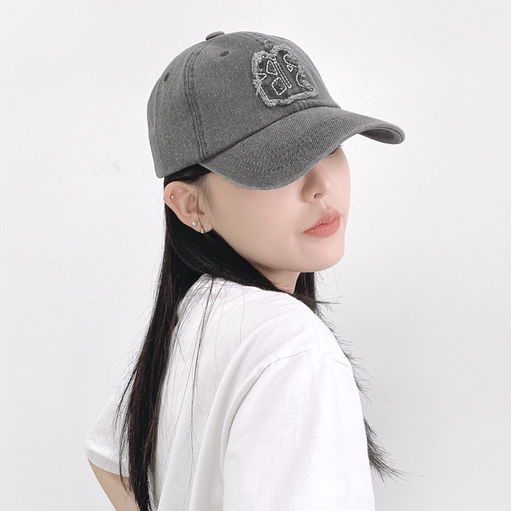 알파벳 패치  피그 워시드 남자 여자 볼캡 모자 - 상세 이미지 2