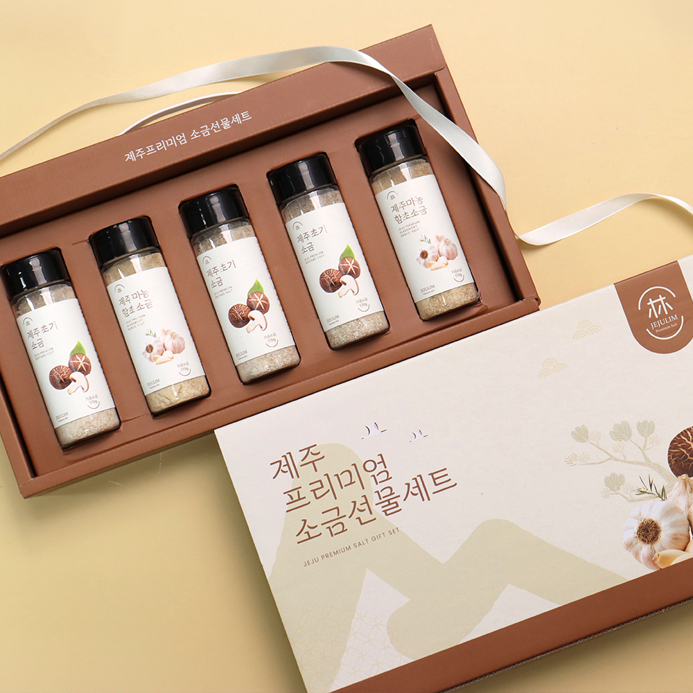 프리미엄 제주 소금선물세트 850g 신안천일염 표고버섯 마늘소금 제주도기념품 - 메인 이미지
