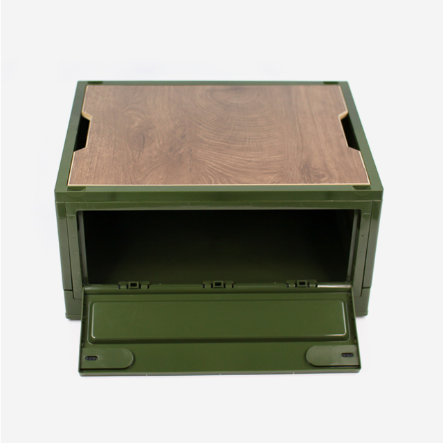 KOOLMAN 쿨맨 캠핑 박스 접이식 오픈 폴딩 정리함 우드상판 포함 50L, 올리브그린