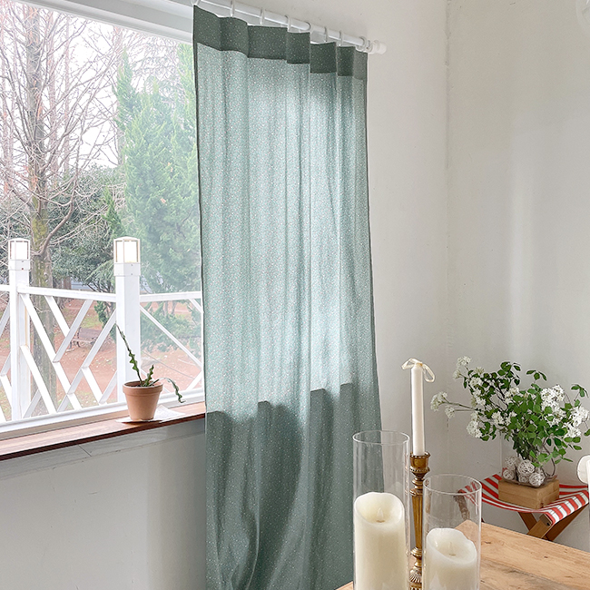 잔꽃 민트 꽃무늬 빈티지 커튼