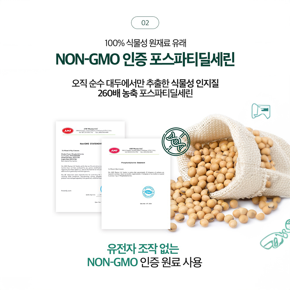 포스타틴딜세린 포스파티디셀린 두뇌엔 PS 포스파티딜세린 300mg 징코 분말 캡슐 - 상세 이미지 4