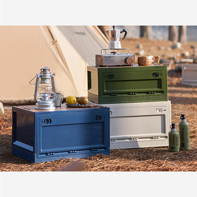 KOOLMAN 쿨맨 캠핑 박스 접이식 오픈 폴딩 정리함 우드상판 포함 50L, 올리브그린