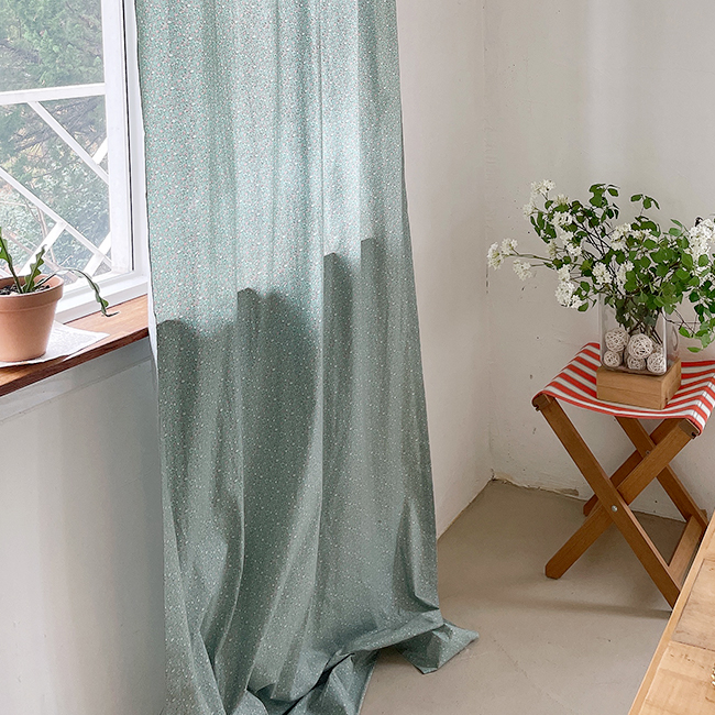 잔꽃 민트 꽃무늬 빈티지 커튼