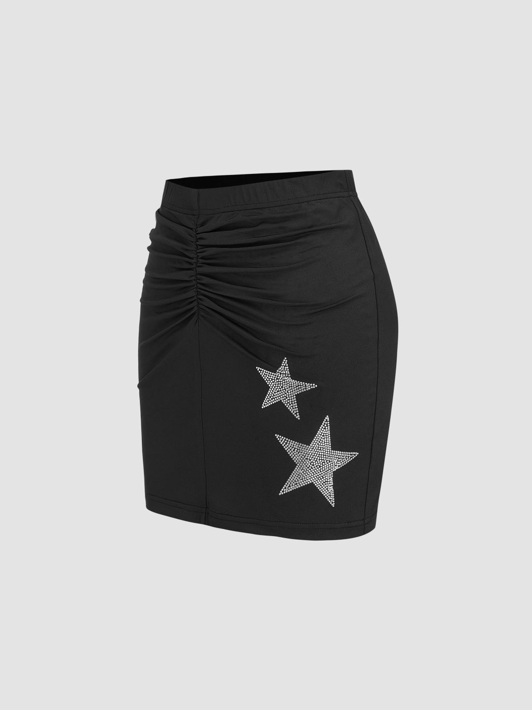 [샵사이다] Mid Rise Star Ruched Elastic Waist Mini Skirt : SHOPCIDER