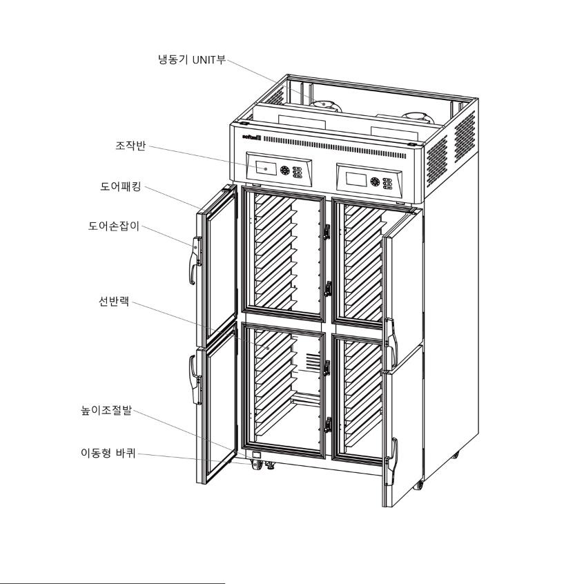 베이커리전용냉동고 제과제빵용 4도어 빵랙냉동고 36매