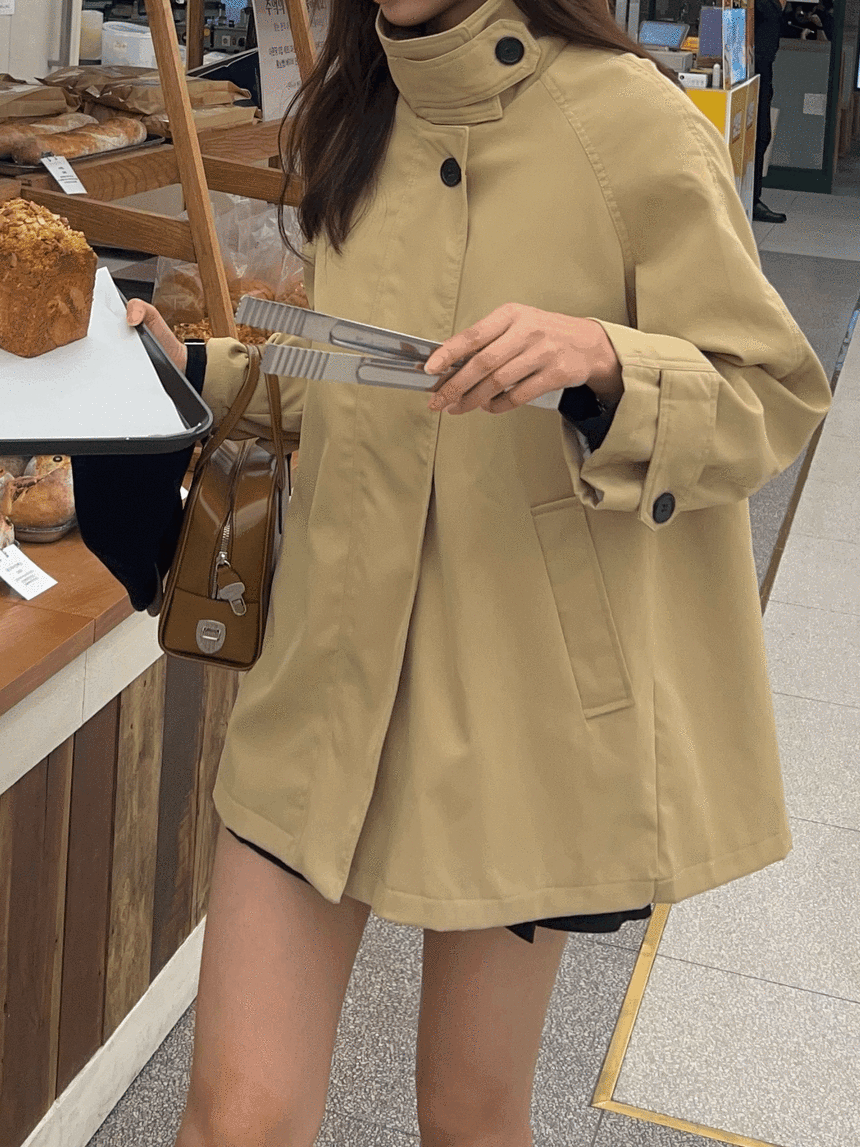 [체형완벽커버/가을여자쌉가능*.*] 하이넥 케이프 하프 트렌치코트 숏야상점퍼 트렌치자켓 상세 이미지 3