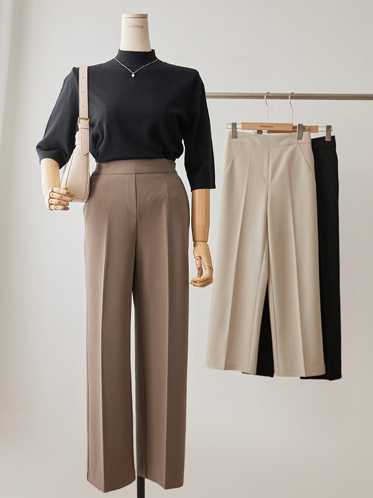 마크치즈 스판 일자 와이드 뒷밴딩 슬랙스 - 상세 이미지 2