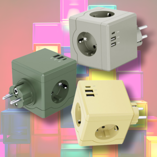 [케이블증정] 고용량 큐브 멀티탭 오브제 누전차단 USB 멀티탭 3구 콘센트 4000W 플러그형 - 상품 이미지