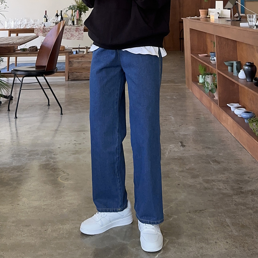 남자와이드청바지 빅사이즈 허벅돼 밴딩 남자 청바지