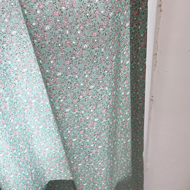 잔꽃 민트 꽃무늬 빈티지 커튼