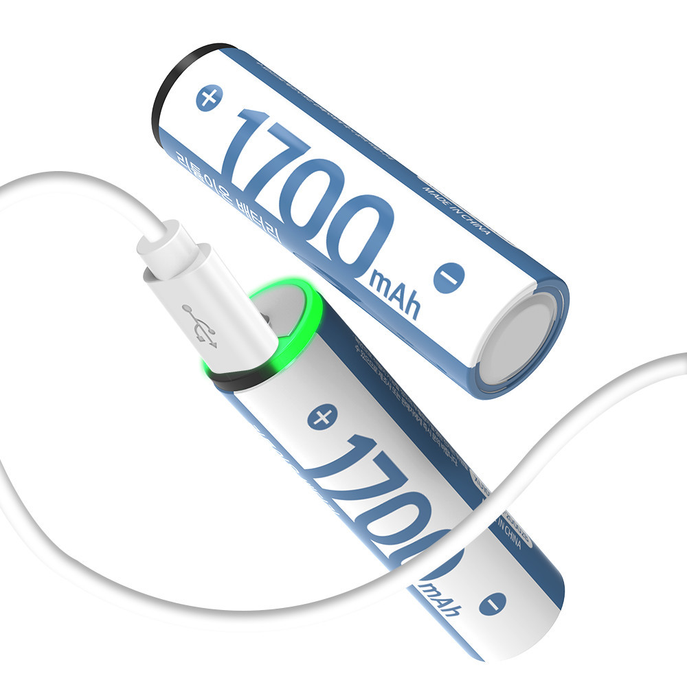 모락 런처 USB C타입 충전식 충전용 건전지 충전지 배터리 리튬이온  AA 2개입 - 상품 이미지