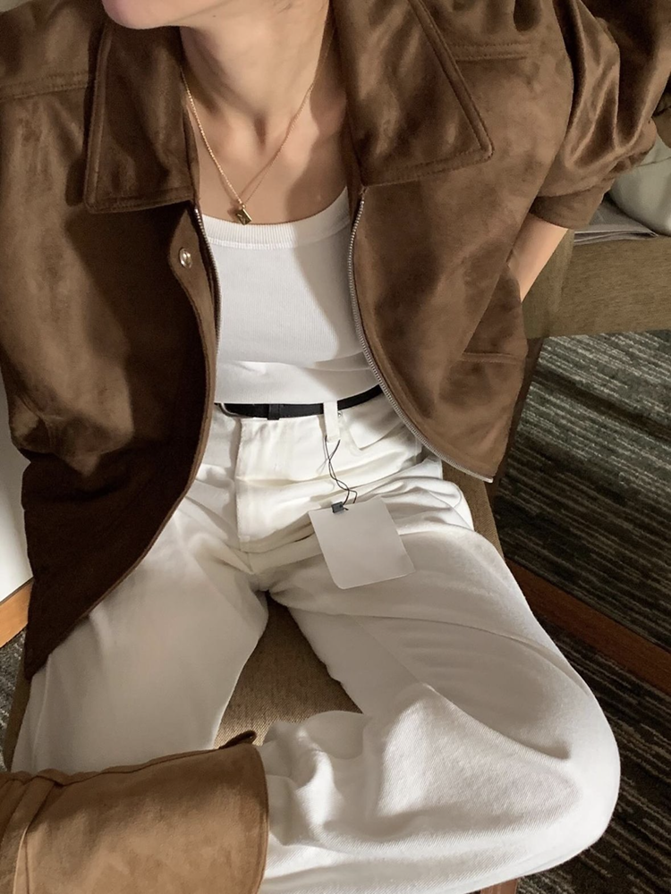 오버핏 스웨이드 여성 블루종 잠바 간절기 가을 아우터 여자 가을 점퍼 레더 블루종 - 상세 이미지 4