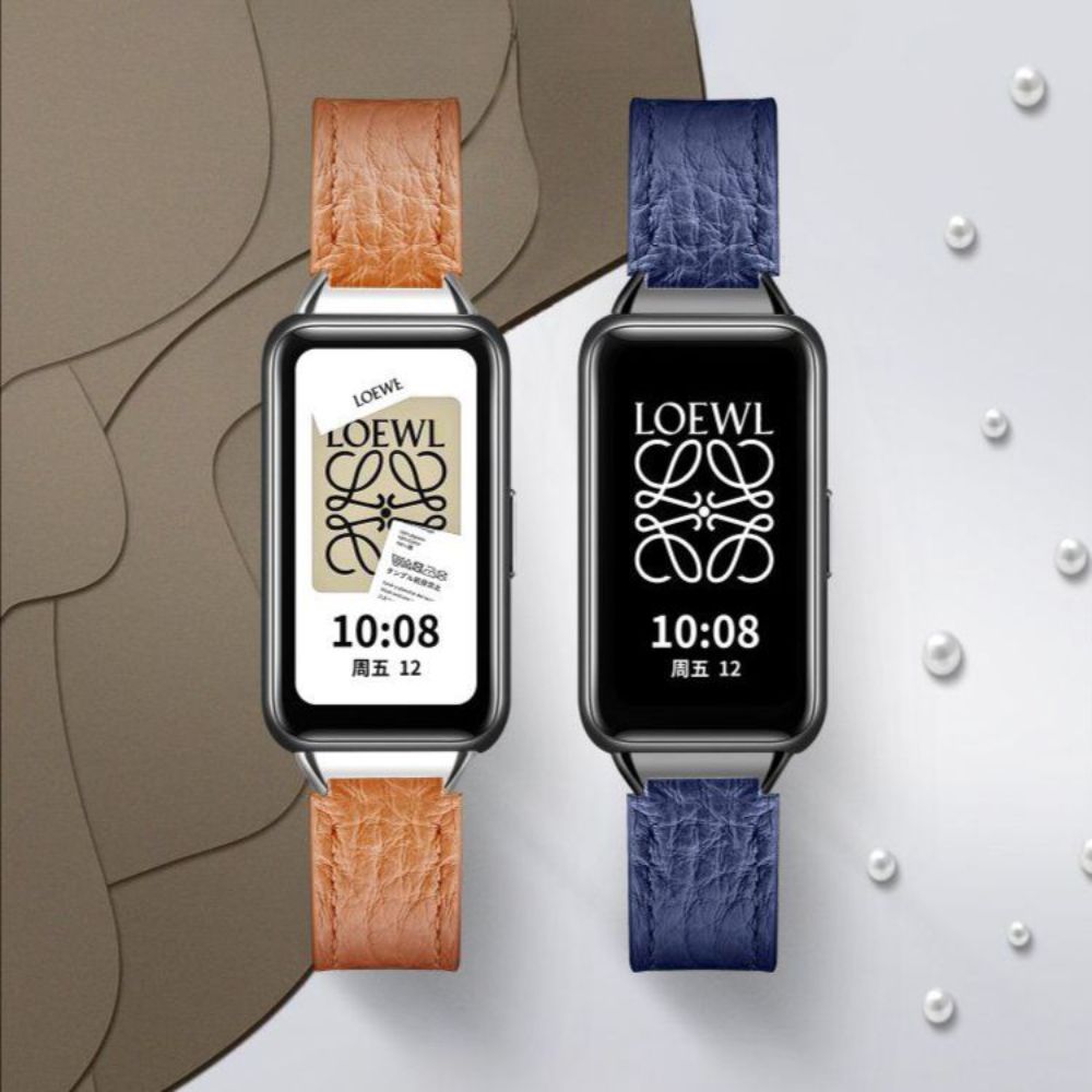 화웨이 밴드9 스트랩 가죽 리치 패턴 밴드 브라운 Huawei Band 8/9nfc 스트랩에 적 - 상품 이미지