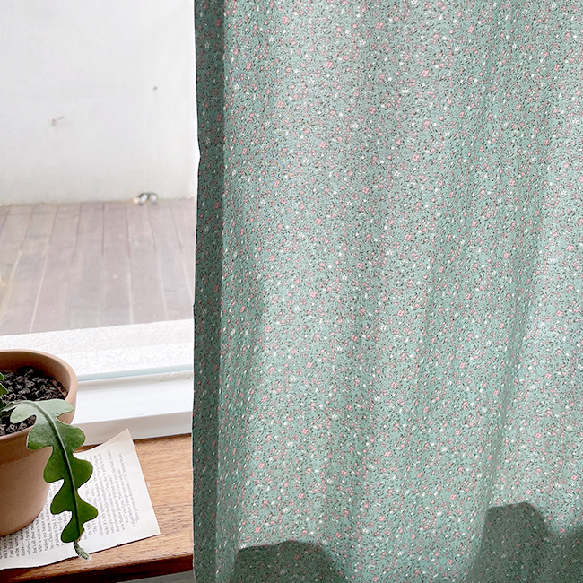 잔꽃 민트 꽃무늬 빈티지 커튼