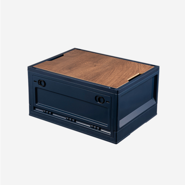 KOOLMAN 쿨맨 캠핑 박스 접이식 오픈 폴딩 정리함 우드상판 포함 34L, 네이비