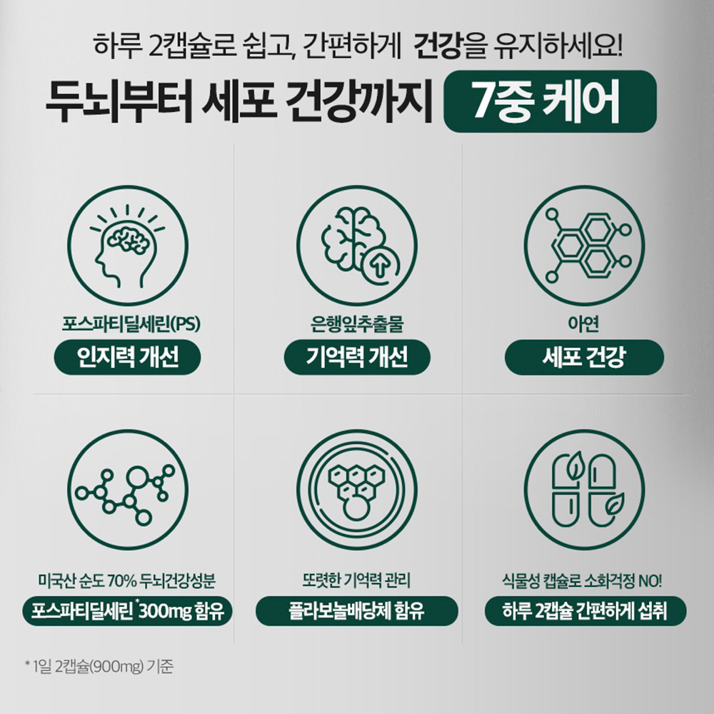 포스타틴딜세린 포스파티디셀린 두뇌엔 PS 포스파티딜세린 300mg 징코 분말 캡슐 - 상세 이미지 5