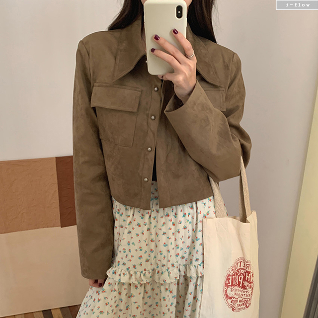 뉴센 카라넥 양포켓 스웨이드 크롭 자켓 3col 봄 가을 가죽 벨벳 루즈핏 제이플로우 - 상세 이미지 5