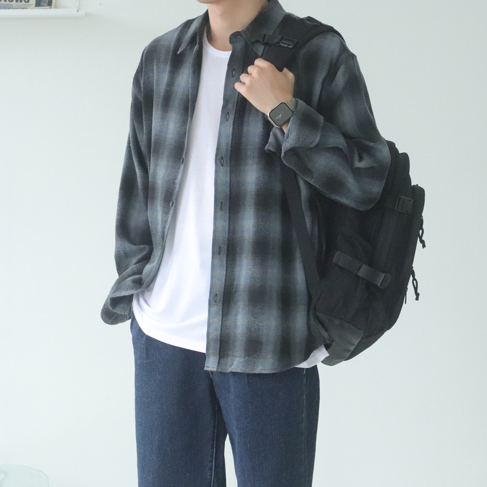 남자체크셔츠 모직 오버핏 기모 남방 남자 셔츠 - 상세 이미지 3