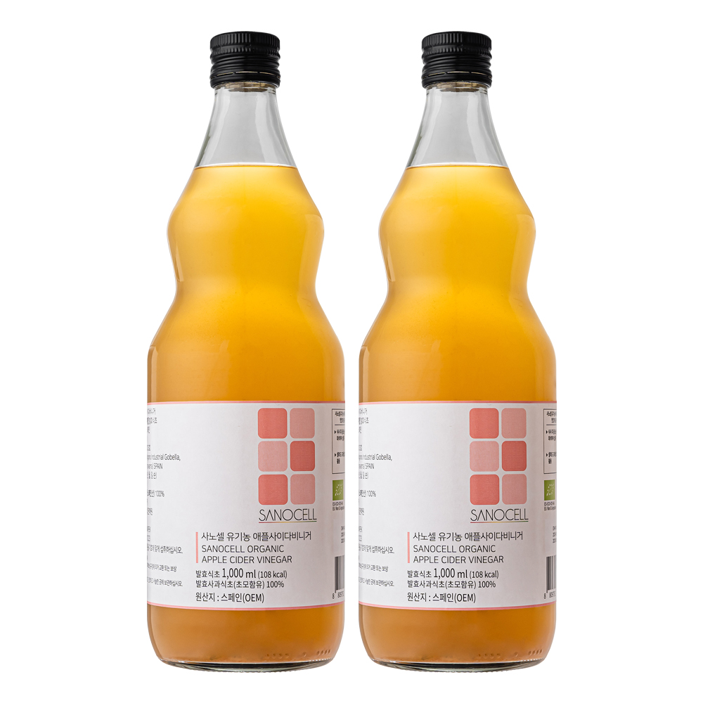 [유기산 80,000mg 함유] 사노셀 유기농 애플사이다비니거 1,000ml 애사비 100% 1L, 2개