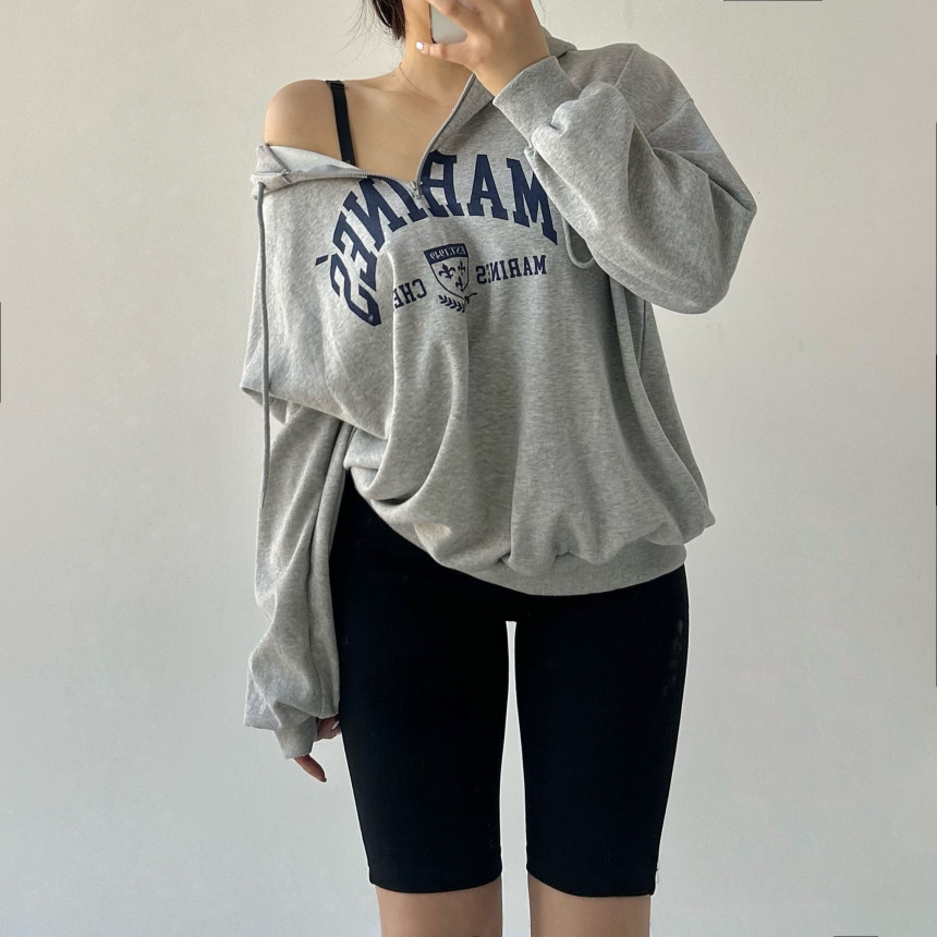 [무료배송]마린 후드집업 후드티 빅사이즈 반집업 시밀러룩 츄리닝 레이어드 오버핏후드티 사계절내내 휴양지룩 여행룩 힙커버 롱 루즈 상세 이미지 33