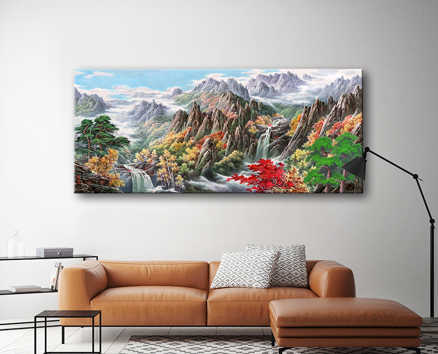 산수화 그림 동양화 거실 꾸미기 풍수인테리어 그림 캔버스액자 배산임수 중소형70x34cm 이미지 6