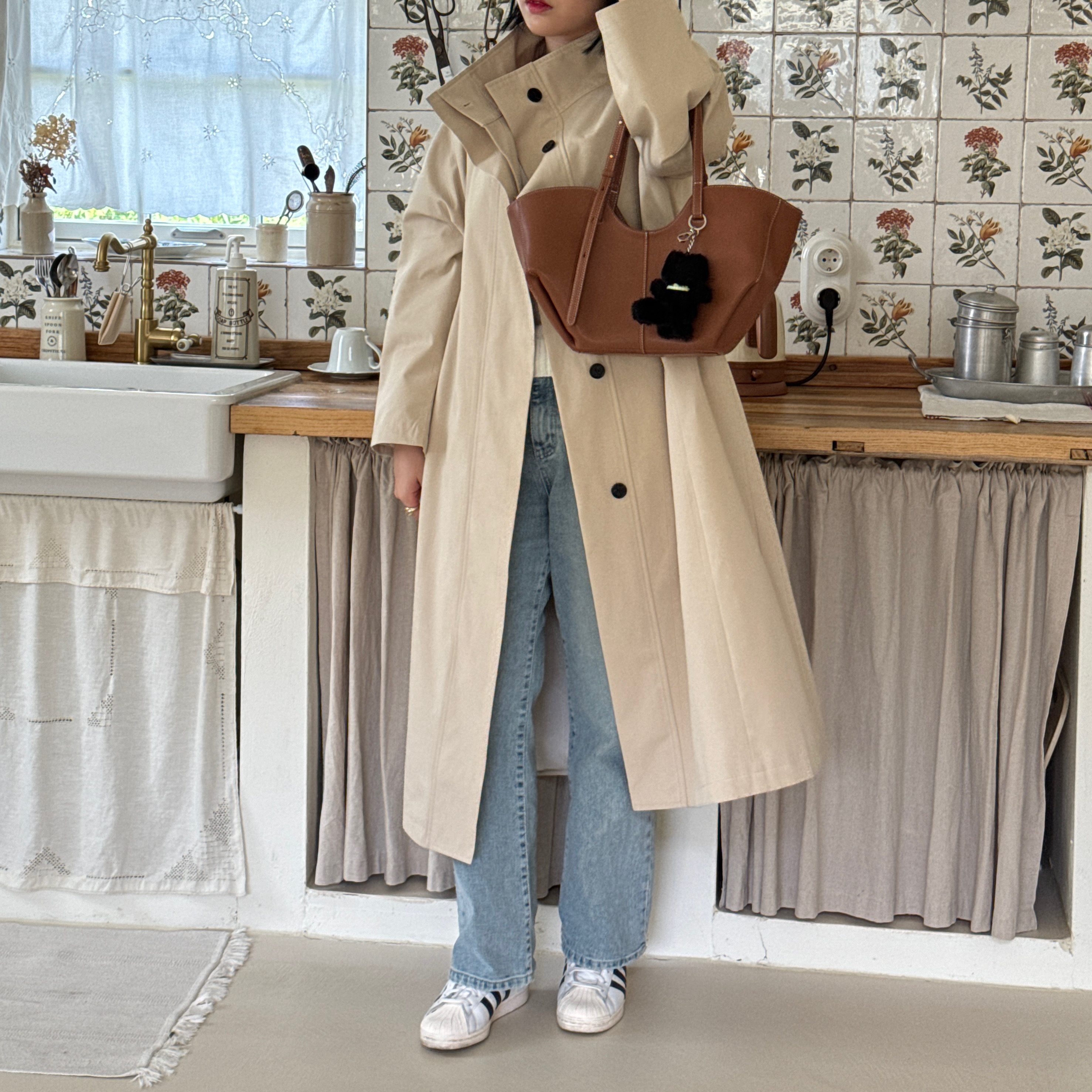 가을신상🍂  하이넥 오버핏 롱트렌치코트 상세 이미지 6