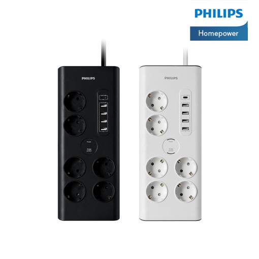 필립스 프리미엄 서지보호 USB멀티탭 6구 5포트 2m 낙뢰 과부하차단 SPN7060WA