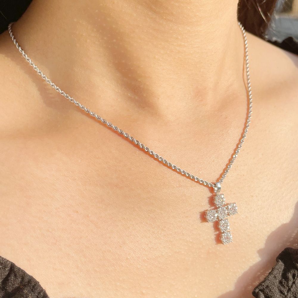 십자가 펜던트 랩 다이아 18K 결혼 기념일 선물 남자 여자 레이어드 다미 목걸이 천주교 - 상세 이미지 2