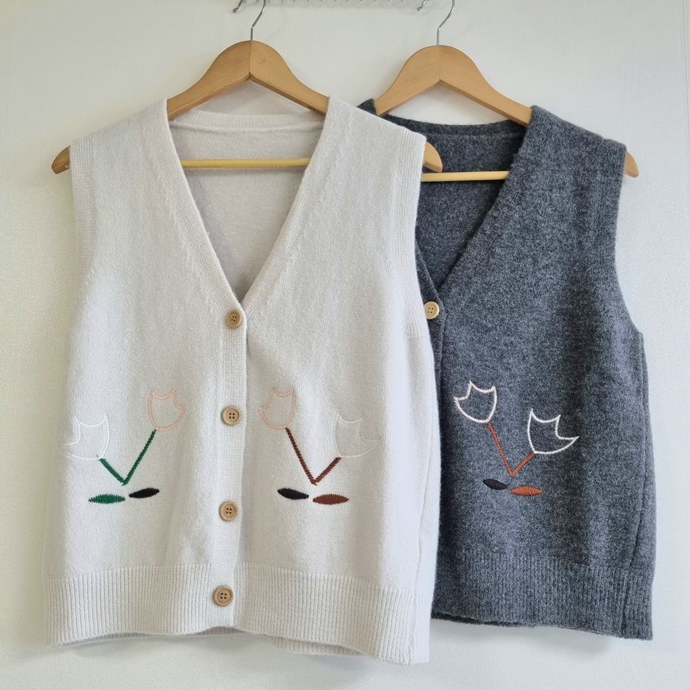튤립 니트 조끼 꽃 베스트