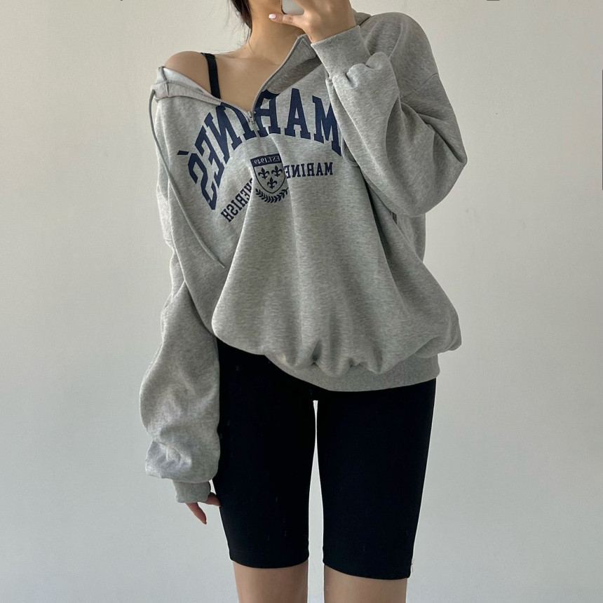 [무료배송]마린 후드집업 후드티 빅사이즈 반집업 시밀러룩 츄리닝 레이어드 오버핏후드티 사계절내내 휴양지룩 여행룩 힙커버 롱 루즈 상세 이미지 32