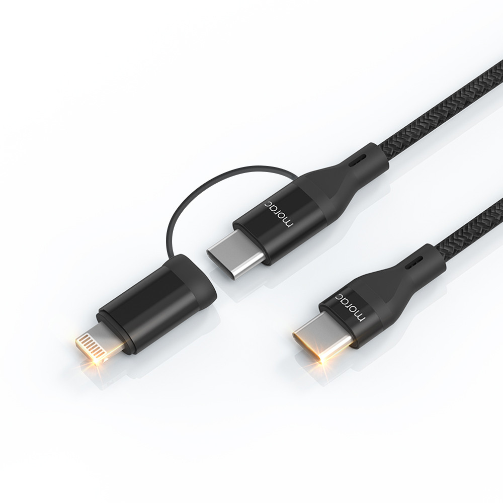 모락 NY 메탈 2in1 USB C to C & 8핀 멀티 PD 고속 충전 케이블 1.5m - 상품 이미지