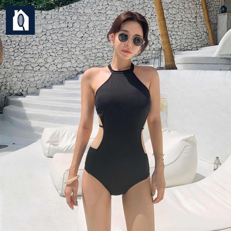 호텔 수영복 홀터넥 옆트임 모노키니 - 상품 이미지