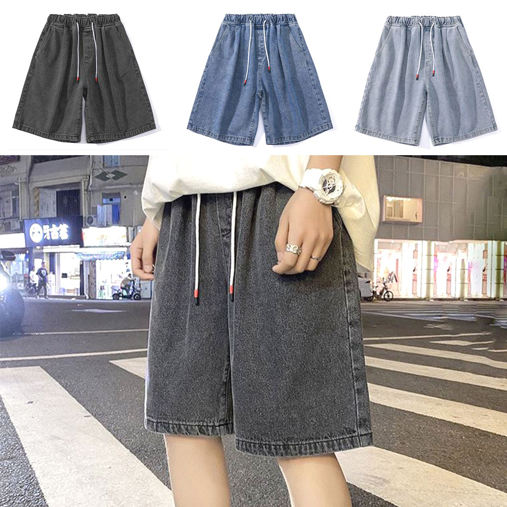 남성 5부 바지 남자 오버핏 데님 허리밴딩 외출 패션 청반바지 - 상품 이미지