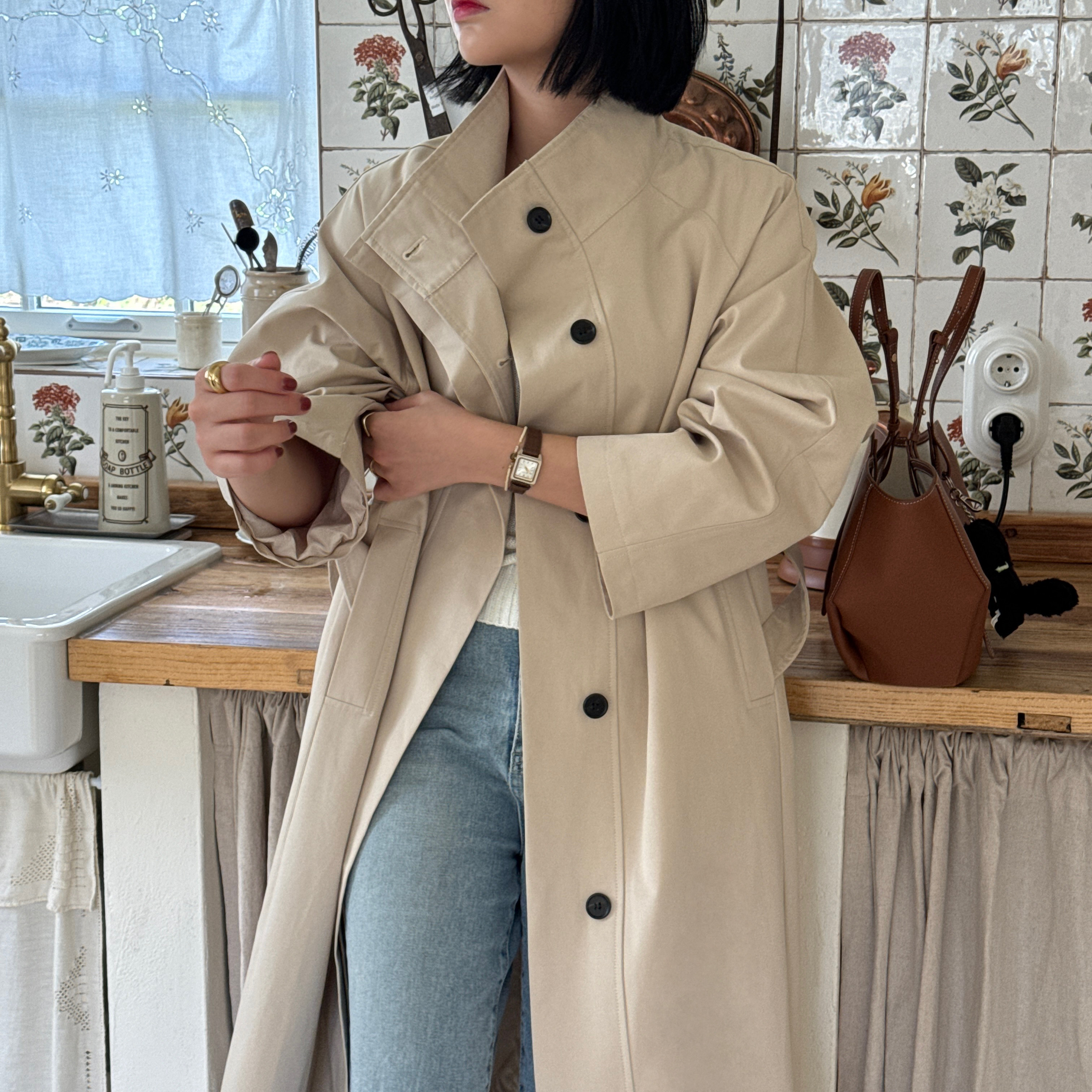 가을신상🍂  하이넥 오버핏 롱트렌치코트 상세 이미지 5