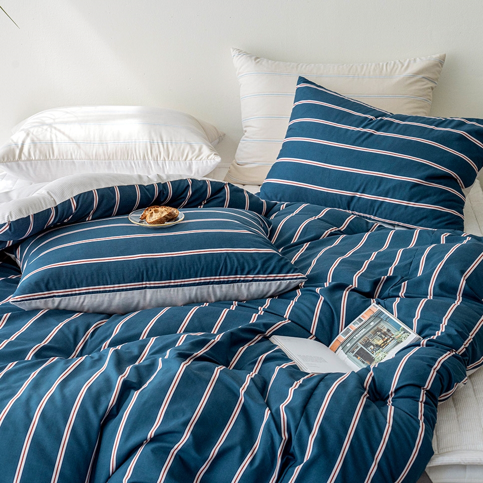 겨울 차렵이불 SS 알러지케어 스트라이프 이부자리 간절기 사계절 가을 침구 네이비