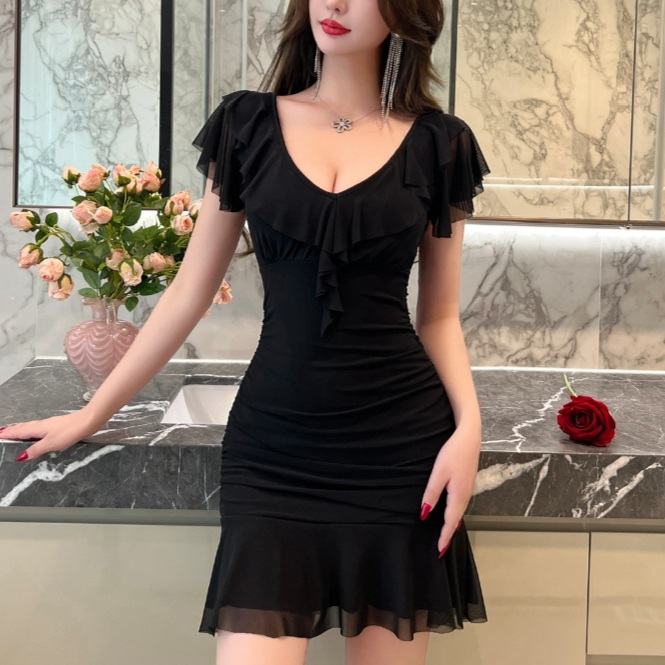 딱붙는 원피스 연말 파티룩 시상식 붙는 노출 섹시한 - 메인 이미지