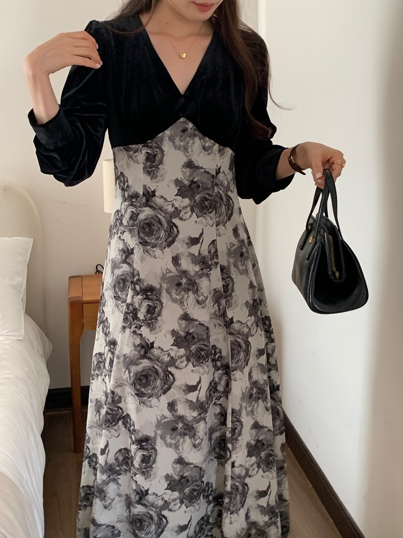 프렌치 원피스 수채화 느낌 가을 분위기있는 - 상세 이미지 2