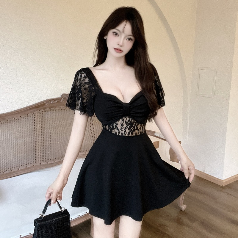 키작녀 원피스 반팔 글래머 가슴골 타이트한 붙는 - 상세 이미지 3