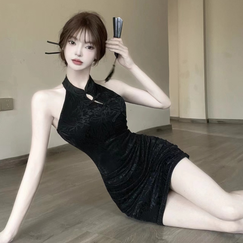 Bj옷 여캠 원피스 강남홀복 미니홀복 홀터넥 딱붙는 - 상세 이미지 4