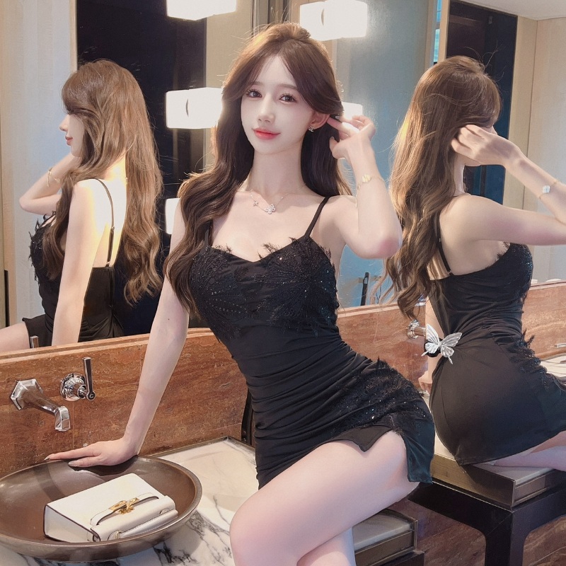 딱붙는 원피스 논현동 언니옷 야한옷 트임 셔링 - 상세 이미지 4