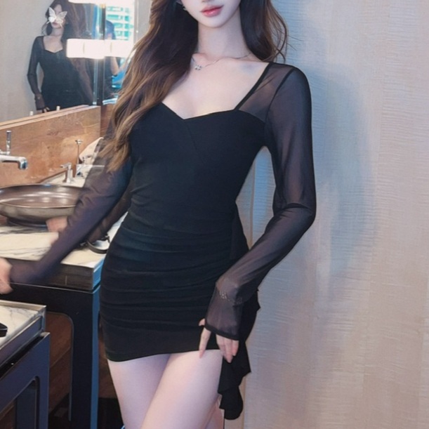 아가씨옷 글래머 원피스 시스루 타이트한 나이트복장 날씬 노출 - 상품 이미지